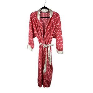 Victorias Secret Red & White Polka Dot Satin Long Robe Large